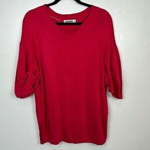 Jil Sander Pink Cotton Blend Gathered Mid Length Sleeve Top Size L
